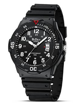 HANPOSH Herren Uhr Männer Analog Quarz Uhr 50M wasserdichte Armbanduhren mit Datum Casual Designer Uhr für Silikon Armband (Schwarz Weiß) von HANPOSH