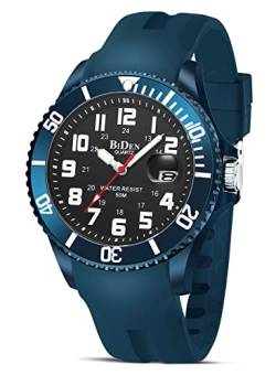 HANPOSH Herren Uhr Uhren Herren Männer Analog Quarz Uhr 50M wasserdichte Armbanduhren Herren mit Datum Casual Designer Uhr für Herren Silikon Armband (Blau) von HANPOSH