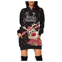 Damen Weihnachtskleid Party Kleider Sexy Party Kleider Weihnachts Kostüm Cartoon Drucken Oberteil Langarmshirt Kapuzenpullover Elegant Minikleid Knielang Blusenkleid Weich Oberteil Jumper von HANXIULIN