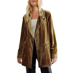 HANXIULIN Goldener Samtblazer Blazer Damen Jacke Mantel Schlichtes Business Büro Anzugjacke Unijacke Blazerjacke Slim Fit Military Mantel Blazer Damen Blazer Anzug für den Alltag von HANXIULIN