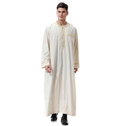 HANYIMIDOO Muslimische arabische Männer Langarm Rundhalsausschnitt Thobe Thawb Kaftan - Beige - XX-Large von HANYIMIDOO