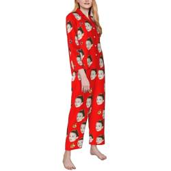 ＨＡＯＡＮＧＺＨＥ Personalisierte Damen Pyjama Set Foto Gesicht, Pyjama Sleepwear Set für Männer, individuelles Foto-Gesicht Loungewear-Pyjama-Sets, Gesicht Nachtwäsche Weihnachtspyjamas für die Familie von ＨＡＯＡＮＧＺＨＥ