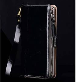 HAODEE Flip Phone Cover Reißverschluss Wallet mit Armbändern, für Apple iPhone 12 Pro (2020) 6,1 Zoll Stend Feature Leder Folio Case [Kartenhalter] (Farbe: Schwarz) von HAODEE