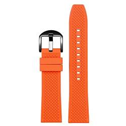 HAODEE Gummi-Uhrenarmband, 20 m, 22 mm, Schnellverschluss, Ersatzarmband für Herren (Farbe: orange-schwarze Schnalle, Größe: 22 mm) von HAODEE