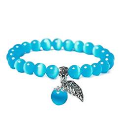 Armband Armbänder Damen Opal Armband Naturstein Glatte Perlen Armband Niedlicher Blatt Anhänger Armband Schmuck Geschenk Armbänder Armreif Armbänder Damen Schmuck Ohrringe ( Color : Lb , Size : 16cm ) von HAODUOO