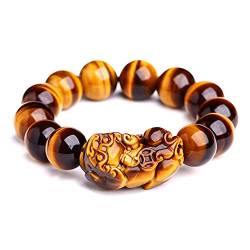 Armband Feng Shui Armband Pixiu/Piyao Buddha Perlenarmbänder Natürliches gelbes Tigerauge Edelsteinarmband Verstellbares Feng Shui Reichtumsarmband for Männer,B,14mm (Farbe: C, Si ( Color : Gray , Siz von HAODUOO