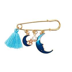 Brosche Pin Niedliche Mond Stern Quaste Brosche Frauen Mantel Rucksack Anstecknadel Metall Handgefertigte Sicherheitsnadeln Schnalle Freund Geschenk Abzeichen (Color : Blue) von HAODUOO