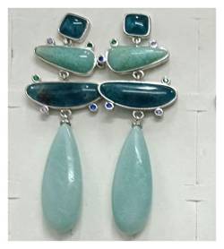 Damen-Ohrringe, blauer Türkis, Rosenquarz, grüner Naturstein, lange Tropfen-Ohrringe for Damenschmuck (Color : Same as Photo) von HAODUOO
