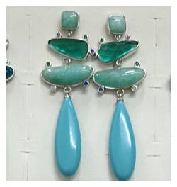 Damen-Ohrringe, blauer Türkis, Rosenquarz, grüner Naturstein, lange Tropfen-Ohrringe for Damenschmuck (Color : Same as Photo-01) von HAODUOO