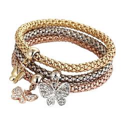 HAODUOO 3 Stück mehrschichtige Kristall-Charm-Armbänder, einzigartiges Damen-Liebesherz-Diamant-Kettenarmband und Armreif, Charm-Armband for Damen (Color : Butterfly, Size : One-size) von HAODUOO