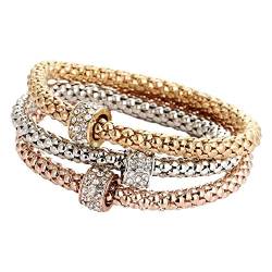 HAODUOO 3 Stück mehrschichtige Kristall-Charm-Armbänder, einzigartiges Damen-Liebesherz-Diamant-Kettenarmband und Armreif, Charm-Armband for Damen (Color : Circle, Size : One-size) von HAODUOO