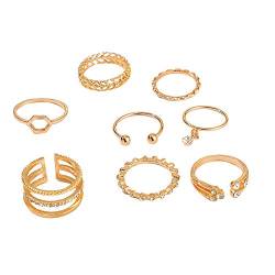 HAODUOO Eheringe for Damen_ 8 Retro-Verbindungsringe, Modetrend, Geschenkset, Schmuck, Gold, Metall, Zirkon, blaue Ringe von HAODUOO