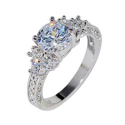 HAODUOO Natürlicher Silber-Edelstein, luxuriöser Hof-Geburtsstein-Ehering for die Braut, Pave-Herz-Ring (Color : Silver, Size : 10) von HAODUOO
