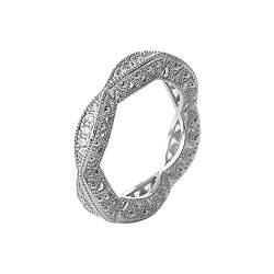 HAODUOO S Silberner Ring mit rundem Ausschnitt und Volldiamant in Weiß for Damen-Spatzenringe (Color : White, Size : 10) von HAODUOO