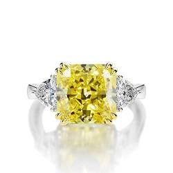 HAODUOO Schmuck Damenring Damen Silber Ring 5Ct Gelber quadratischer Diamant mit hohem Kohlenstoffgehalt, Verlobungsring, Diamantring (Color : Yellow 7) von HAODUOO
