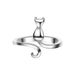 HAODUOO Verlobungsringe for Frauen 2023_ Niedlicher Silberring for Damen, Schwanzkatze, Öffnung, vergoldet, kreatives Temperament, Katze für von HAODUOO
