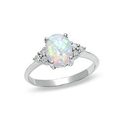 HAODUOO Verlobungsringe for Frauen 2023_ Ring Schmuck Ring Mode Runder Handstein Weißer Opalschmuck Opalringe (Color : Silver, Size : SL10) von HAODUOO