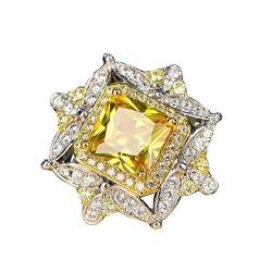 HAODUOO Versprechensringe for Frauen 2023_ Luxus-Party-Verlobungsring, gelber Diamant, quadratischer Diamant-Verlobungsring (Color : Yellow, Size : 10) von HAODUOO