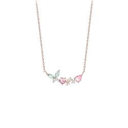 Halskette Silber Halskette Schmetterlings-Blumen-Anhänger-Halskette Süße und elegante High-End-Schlüsselbeinketten-Accessoires Damen-dekorative Halskette Damen-Halskette ( Color : Gold , Size : B ) von HAODUOO