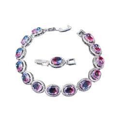 Modearmbänder 2022 Neueste große ovale Form Link Regenbogen Zirkonia elegante Tennishandarmbänder Armreif for Frauen Modeschmuck Armbänder Geburtstagsgeschenk ( Color : Purple Red , Size : Purple Red von HAODUOO