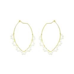 Ovale Creolen mit weißen Perlen: 14 Karat vergoldet, modisch, einzigartig, elegant, Vintage-Accessoire, trendig, hypoallergen, zarter Schmuck, Party, Abschlussball, Geburtstag, Geschenke for Frauen, M von HAODUOO