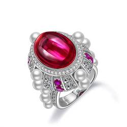 Schmuck Damen Ring Damen Silber Ring 2022 Neu Sterling Silber Vintage High Carbon Diamant Ring Verlobung Ehering (Color : Red5) von HAODUOO