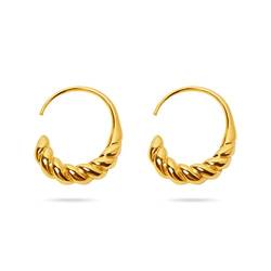 Trendige goldene Creolen for Damen: 14 Karat vergoldet, hochglanzpoliert, rund, kreisförmig, Seil, gedreht, modisch, klassisch, schlicht, empfindliche Ohren, Schmuck, Hochzeit, Geburtstag, Geschenke f von HAODUOO