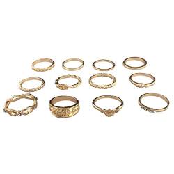 Versprechensringe for Frauen 2023_ Metall-Anzugring-Set Retro-Gelenkring Gold Trendschmuck Mode 12-teilige Ohrringe von HAODUOO