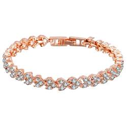 Zierliche modische Kettenarmbänder, Schmuck, Geschenk for Frauen und Mädchen, modisches Damen-Armband mit eingelegten Strasssteinen, Armreif, Hochzeit, Party, Schmuck, Geschenk ( Color : Rose Golden ) von HAODUOO