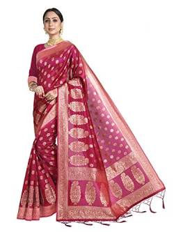 HAOK Sarees für Damen Banarasi Kunst Seide indisches Geschenk Sari | Traditioneller Hochzeit gewebter Sari mit nicht genähter Bluse, Rosa 2, One size von HAOK