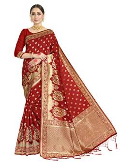 HAOK Sarees For Women Banarasi Art Seide Indisches Geschenk Sari | Traditionelle Hochzeit Gewebte Sari mit nicht genähter Bluse, Rot 1, One size von HAOK