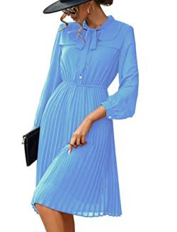 HAOKEKE Damen Arbeitskleid, schick, elegant, Kirchenkleid, lässiges Kleid, Bedruckt, aus Stoff, langärmlig, Paar mit Faltenrock, Blau - Sky Blue, XXL von HAOKEKE