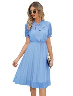 HAOKEKE Damen Sommerkleid Kurzarm Chiffon Kleid Retro Plissee Hemd Kleid Wear Ideal für Party Arbeit Freizeit Kirche Zeit Meeting Cocktail etc von HAOKEKE