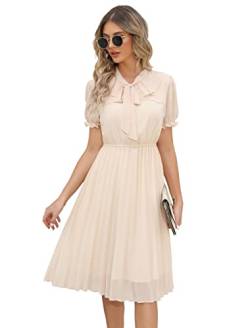 HAOKEKE Damen Sommerkleid Kurzarm Chiffon Kleid Retro Plissee Hemd Kleid Wear Ideal für Party Arbeit Freizeit Kirche Zeit Meeting Cocktail etc von HAOKEKE