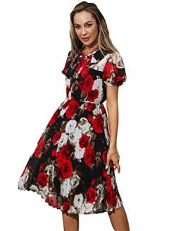 HAOKEKE Women Summer Print Dress Short Sleeves Chiffon Dress Retro Pleated Shirt Dress Wear Ideal for Party Work Casual Church Time Meeting Cocktail etc von HAOKEKE