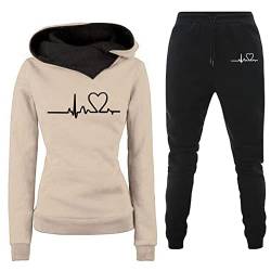 2023 2 Teiler Damen Jogginganzug Große Größen Warm Sportanzug Langarm Hoodie mit Kapuze Vintage Sportbekleidung Trainingsanzug Weinrot Rosa von HAOLEI