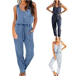 2023 Latzhose Damen Arbeitshose Jeans-Latzhose Damen Jeans Lang Boyfriend Latzhose Elegant Jeanslatzhose Lang Denim-Overall Vintage Jeanslatzhosen Sommer Hoseanzug äRmellos Stretch Jeans-Hosen Romper von HAOLEI