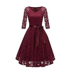 HAOLEI Damen Elegante Cocktailkleid Vintage Spitze Abendkleid Spitzenkleider Knielang Sommerkleid Festliche Brautjungfernkleid Midi Kleider Wickelkleid von HAOLEI