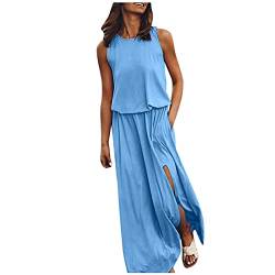 HAOLEI Damen Sommerkleid Sexy Ärmellos Einfarbig Rundhalsausschnitt Schlitz, Sale Strandkleid Temperamentvoller Schlanker, Günstig Freizeitkleid Lockerer Bequem, Sommerkleid Lässiger Modischer von HAOLEI