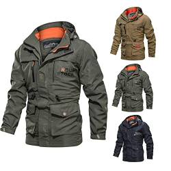 HAOLEI Fleece Gefüttert Army Jacke Herren Warme Herbst Winter Übergangsjacke mit Vielen Taschen US Feldjacke Retro Bomberjacke mit Stehkragen von HAOLEI