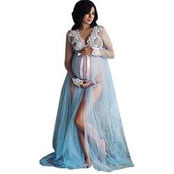 HAOLEI Frauen Mutterschaft Kleid Maxi für Foto-Shooting, Bandeau Hohe Slit Spitze Flowy Spitze Kleid für Schwangere von HAOLEI