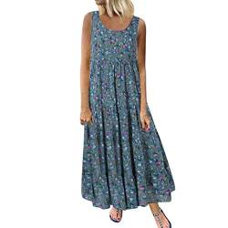 HAOLEI Sommerkleid Damen Leicht Luftig, Günstig Ärmelloses Bedrucktes Sommerkleid Aus Baumwolle Und Leinen, Sale Clearance Strandkleid Elegant Schicke, Freizeitkleid Lockerer Bequem Partykleid von HAOLEI