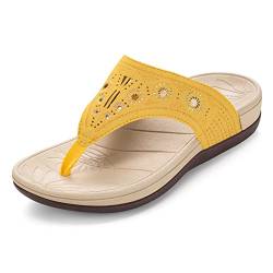 HHAOLIRA Flip Flops Damen Sommer Zehentrenner mit Arch Support Orthopädische Frauen Rutschfest Bequeme Glitter Garten Badelatschen(WM2 Gelb 37) von HAOLIRA