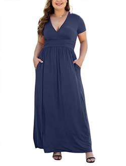 HAOMEILI Damen L-5XL Kurz/Langarm V-Ausschnitt Plus Size Casual Maxi Kleider mit Taschen, A02-Marine-Blau, XXX-Large Mehr von HAOMEILI