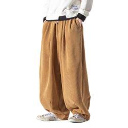 HAORUN Herren Baggy Cord Pants Kung Fu-Hose Loose Casual Bottom Hip Hop Grau - Beige - XX-Large von HAORUN