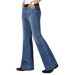 HAORUN Herren Bell Bottom Jeans Slim Fit Flared Denim Hose 60er 70er Jahre Retro Hose, hellblau, 46 von HAORUN