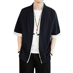 HAORUN Herren Japanische Kimono Cardigan Yukata Mantel Lose Cardigan Jacke Top, schwarz, Groß von HAORUN