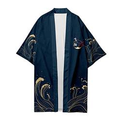 HAORUN Herren Japanischer Kimono Mantel Lose Yukata Outwear Lange Bademantel Tops Vintage, Marineblau 2, Small von HAORUN