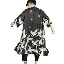 HAORUN Herren Japanischer Kimono Mantel Lose Yukata Outwear Lange Bademantel Tops Vintage, Schwarz, X-Large von HAORUN