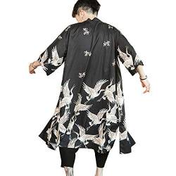 HAORUN Herren Japanischer Kimono Mantel Lose Yukata Outwear Lange Bademantel Tops Vintage, schwarz, Small von HAORUN